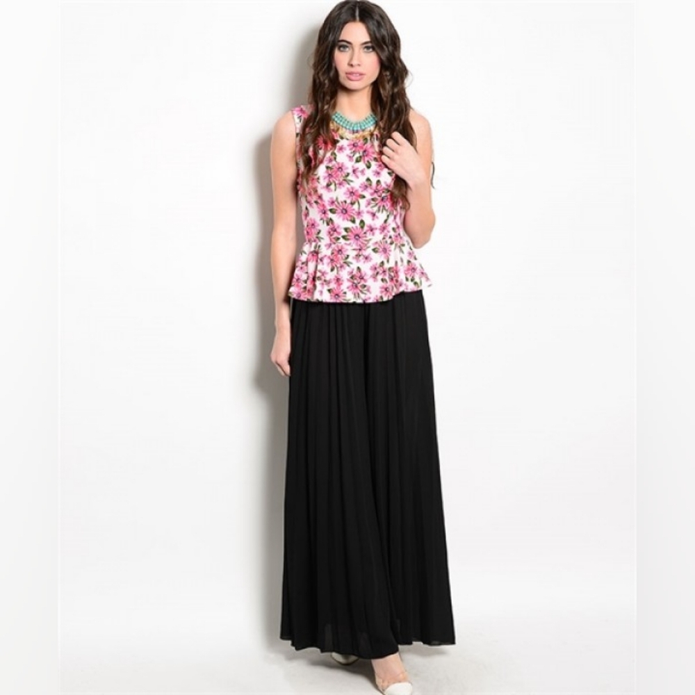 💥SALE💥Black ivory floral pink jumpsuit